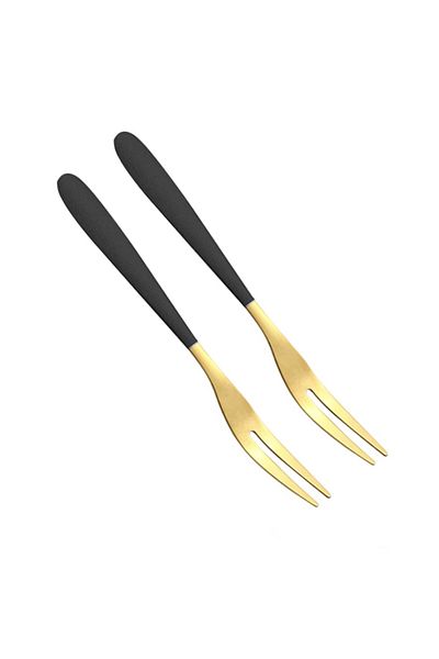PUFO Set of 2 Pufo Luxury dessert forks, fruit, shells, snail serving, steel, 12 cm, gold/black