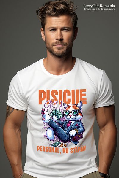 StoryGift Romania Men's T-Shirt Tricky Cat With Glasses And Banknotes Funny Message Cats Have Staff No Stg