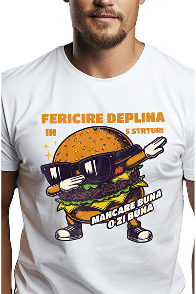 StoryGift Romania Tricou Barbati Burger Facand Dab Fericire Deplina In Trei S...