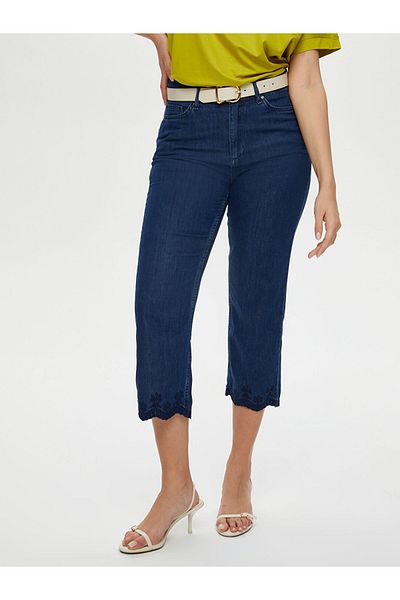 Faik Sönmez Embroidery Detailed Midi Length Denim Shorts - for Casual Combos