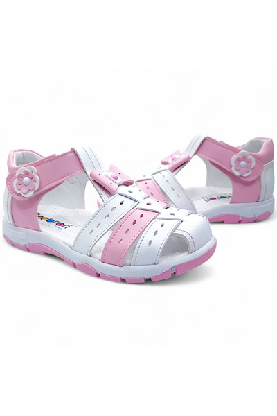 BEEBRON صندل بناتي لتقويم العظام من سلسلة قوس قزح Gku2404p باللون الأبيض والوردي