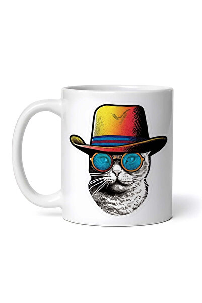 OEM Cană albă personalizată, Pisică Cool cu ​​Pălărie, INOVATIX®. 330ml