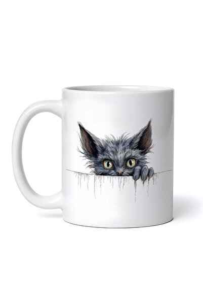 OEM Εξατομικευμένη λευκή κούπα, Γκρι γάτα με σαλάχι, INOVATIX®. 330ml