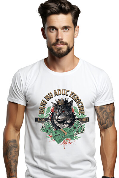 StoryGift Romania Tricou Barbati Bani Nu Aduc Fericire Dar Aduc Bobite Pisica...