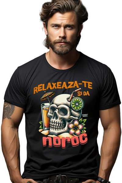 StoryGift Romania Tricou Barbati Relaxeaza-te Si Da Noroc Craniu Cocktail Rel...