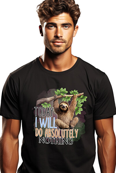 StoryGift Romania Tricou Barbati Cu Animalul Sloth/lenes Cu Mesajul "today I ...