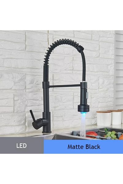 Blackswan Design Baterie chiuveta bucatarie, Blackswan, Tip M154, cu LED si 2 moduri, model negru mat, 44 cm