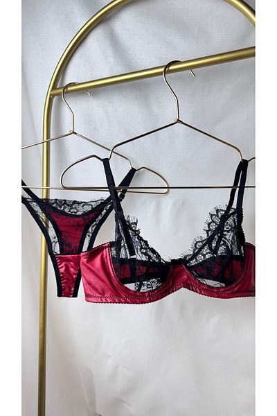 ARONA Lacy Red Black Women's Bra Set