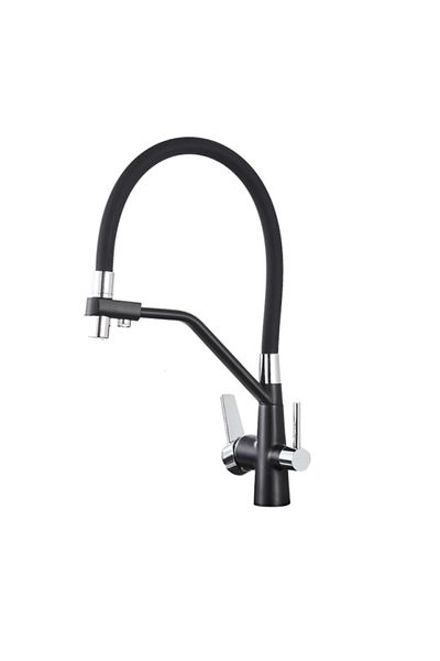 Blackswan Design Baterie chiuveta bucatarie, Blackswan, Tip M49 iesire pentru apa purificata, negru/ crom, 43 cm