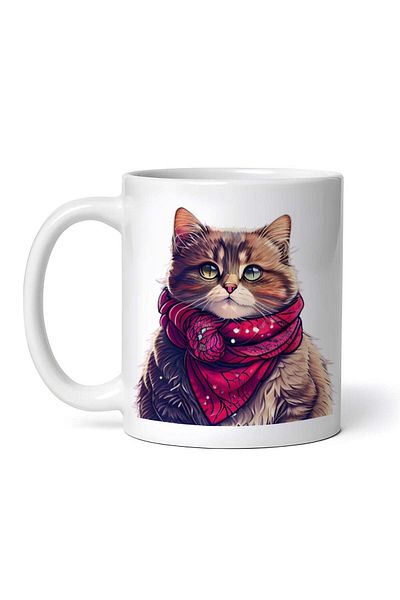OEM Cană albă personalizată, Pisică cu bandană, INOVATIX®. 330ml