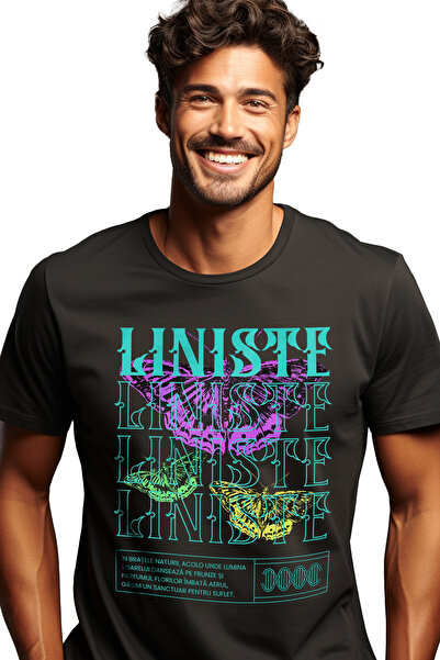 StoryGift Romania Tricou Barbati Liniste - Fluturi Colorati Cu Imprimeu Pe Fa...