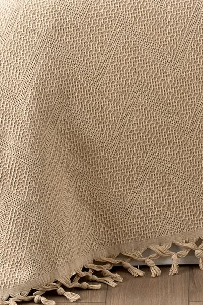 Sevim بيكيه مزدوج مزين بالقطن 100% - 220x240 سم - كابتشينو