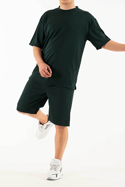 bombe Férfi khaki szett 2 db zsebes nyomott Oversize Comfort kényelmes szabású póló rövidnadrág szett