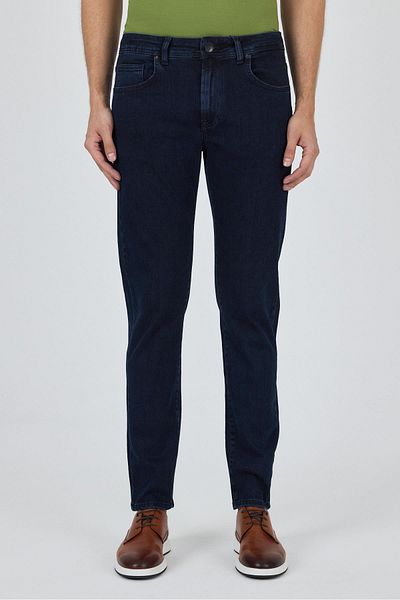 İmza Dark Navy Gabardine 5 Pocket Straight Leg Casual Slim Fit Cotton Denim Trousers 1023250151