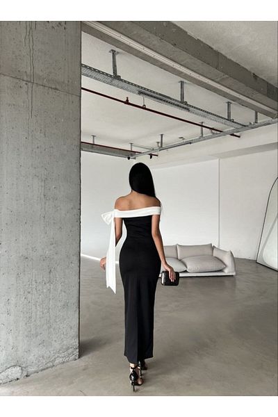 Simala -trend-γυναικείο φόρεμα Madonna Collar Skuba Crepe Fabric Κορδέλα Λεπτομέρεια Αρραβωνιαστικό Φόρεμα Αποφοίτησης