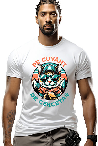 StoryGift Romania Tricou Barbati Pisica Pe Cuvant De Cercetas Aventura Campin...