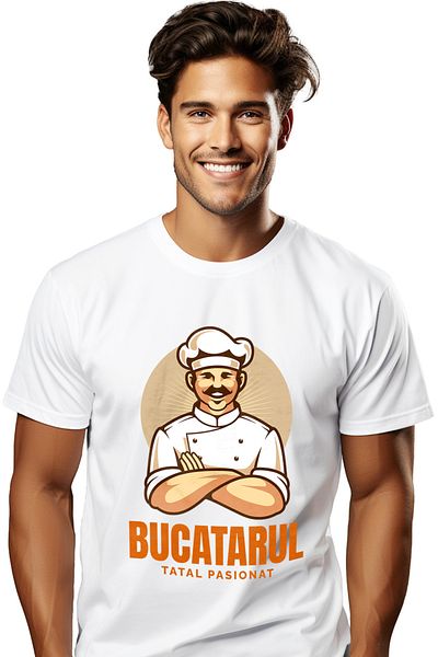 StoryGift Romania Tricou Barbati Tatal-bucatar Chef In Bucatarie Familie Dad Cu Imprimeu Pe Fata, 100% Bumba Stg