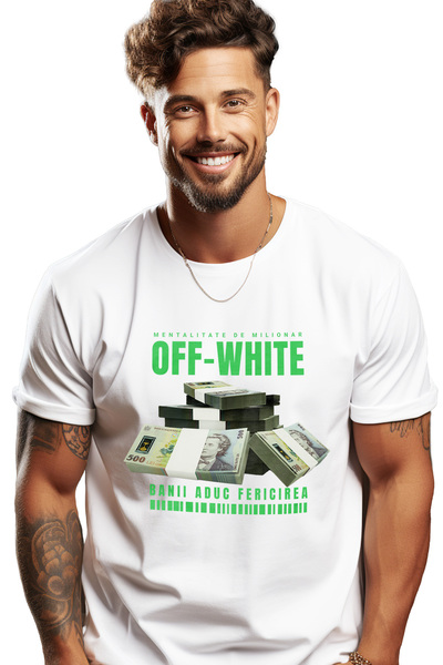 StoryGift Romania Tricou Barbati Off-white - Banii Aduc Fericirea Cu Imprimeu...