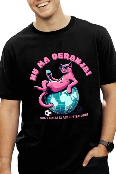 StoryGift Romania Tricou Barbati Pisica Cu Pahar De Vin, Nu Ma Deranja, Astep...
