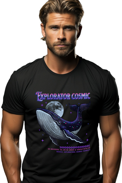 StoryGift Romania Tricou Barbati Balena In Spatiu Mov Explorator Cosmic Cu Im...