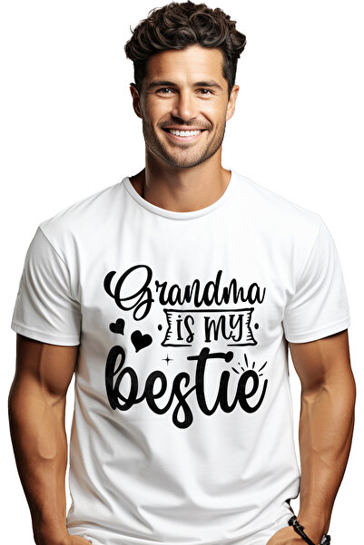StoryGift Romania Tricou Barbati Cu Inimioare Si Textul "grandma Is My Bestie...