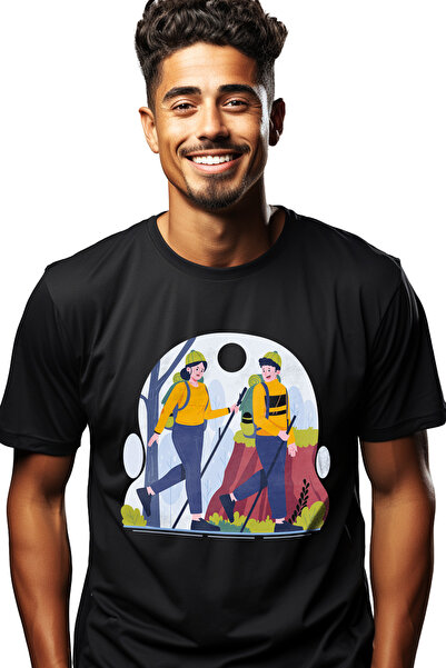 StoryGift Romania Tricou bărbătesc cu liliac, copaci, natură, drumeții, rucsa...