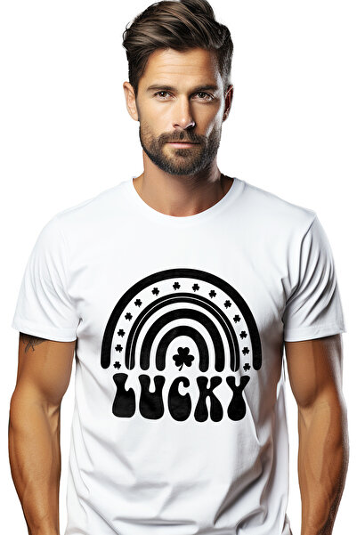 StoryGift Romania Tricou Barbati Cu Trifoi Si Cuvantul In Limba Engleza "luck...