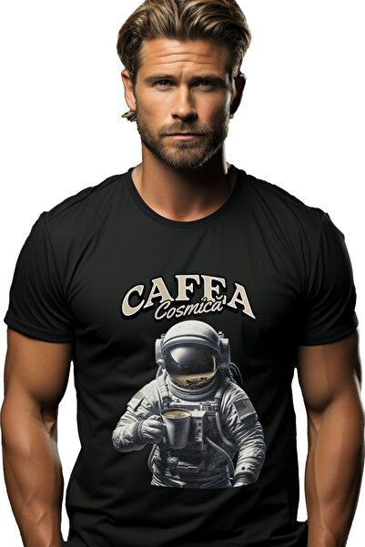 StoryGift Romania Tricou Barbati Cafea Cosmica, Astronaut In Spatiu Cu Cana D...