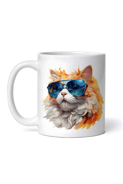 OEM Εξατομικευμένη λευκή κούπα, Χρυσή Γάτα με Γυαλιά, INOVATIX®. 330ml