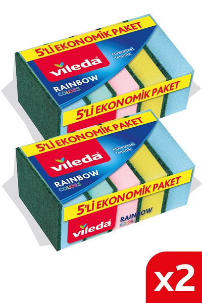 Vileda 2 Pack of 5 Rainbow Dish Sponge Set