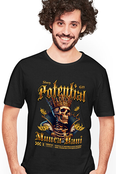StoryGift Romania Tricou Barbati Craniu Cu Coroana - Potential, Munca Si Bani...