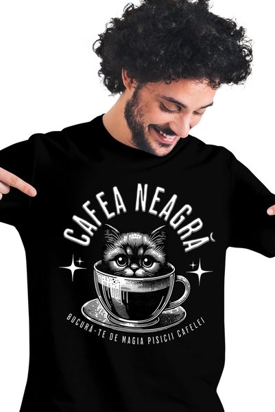StoryGift Romania Ανδρικό T-Shirt Μαύρο Καφές, Απολαύστε τη Μαγεία του Καφέ, ...