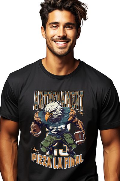 StoryGift Romania Men's T-Shirt Training Now Pizza At The End, Football Eagle With Front Print, 100% B Stg
