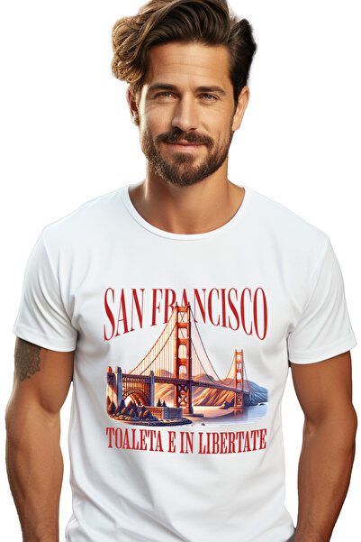 StoryGift Romania Tricou Barbati Pod Rosu Text San Francisco Oras Mesaj Haios...