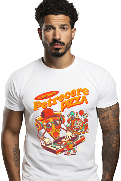 StoryGift Romania Tricou Barbati Petrecere Pizza Cu De Toate Dj Muzica Cu Imp...
