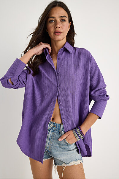 Bianco Lucci Women's Off-Shoulder Oversize Basic Wrap Shirt 60392 60271069