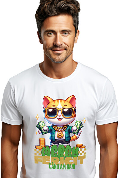 StoryGift Romania Tricou Barbati Pisica Gangster Cu Ochelarii De Soare Si Bac...