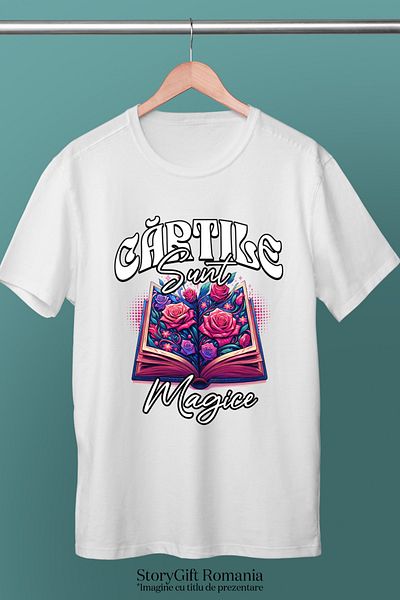 StoryGift Romania Tricou Barbati Cartile Sunt Magice Lectura Educatie Scoala Cu Imprimeu Pe Fata, 100% Bumba Stg