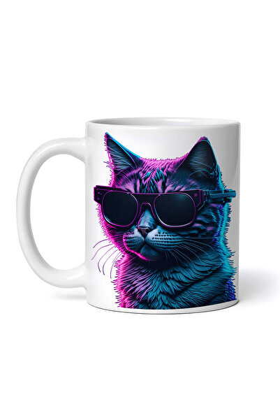 OEM Cană albă personalizată, Pisică cu ochelari de soare, INOVATIX®. 330ml