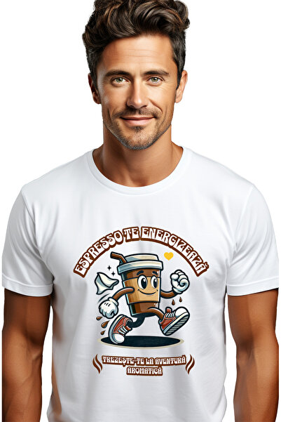 StoryGift Romania Tricou Barbati Pahar De Cafea Espresso Te Energizeaza. Trez...