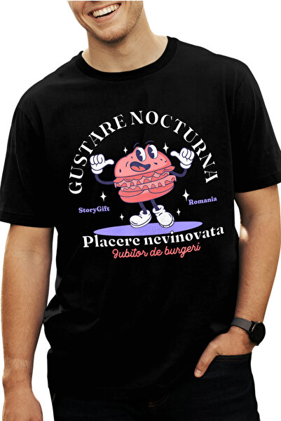 StoryGift Romania Tricou Barbati Burger Zambitor Iubitor De Mancare Placere N...