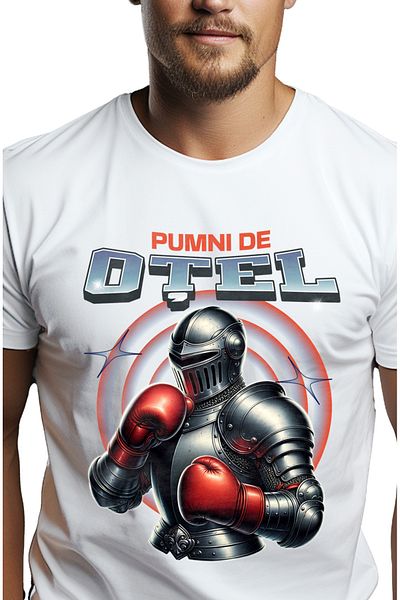 StoryGift Romania Tricou Barbati Om De Otel Cu Manusi De Box Text Pumn De Otel Cu Imprimeu Pe Fata, 100% Bumstg