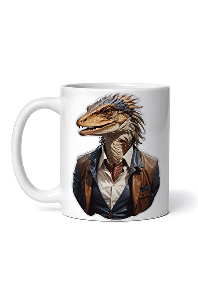 OEM Cană albă personalizată, Velociraptor costumat, INOVATIX®. 330ml