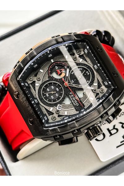 FERRO Sports Men's Watch, Active Functions, Red Silicone, with Calendar, Bracelet Gift