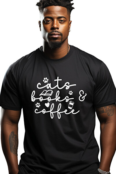 StoryGift Romania Tricou Barbati Cu Labute Si Textul "cats, Books, Coffee" - ...