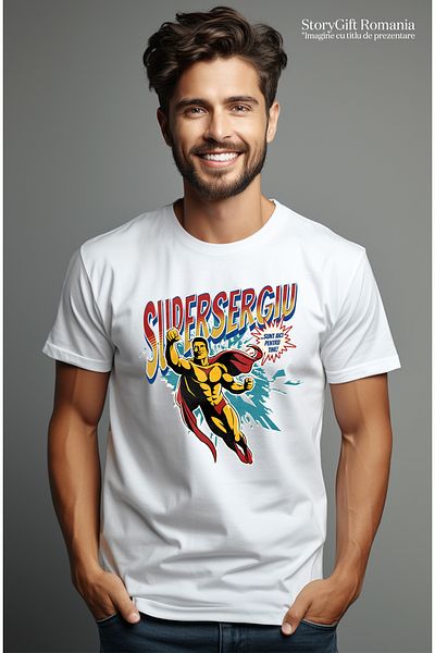 StoryGift Romania Men's T-Shirt Super Sergiu, Superhero I'm Here For You With Print On The Front, 100% Bum Stg