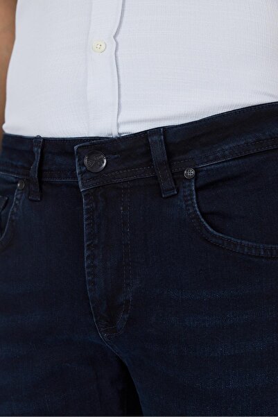İmza Koyu Lacivert Gabardin 5 Cep Düz Paça Casual Slim Fit Pamuklu Denim Pantolon 1023250150