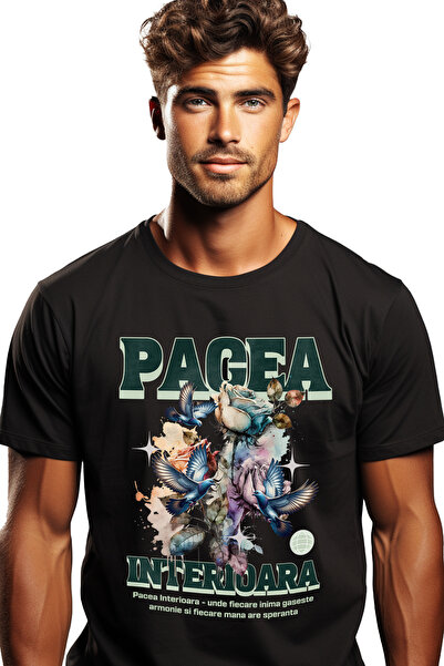 StoryGift Romania Tricou Barbati Pacea Interioara Cu Imprimeu Pe Fata, 100% B...