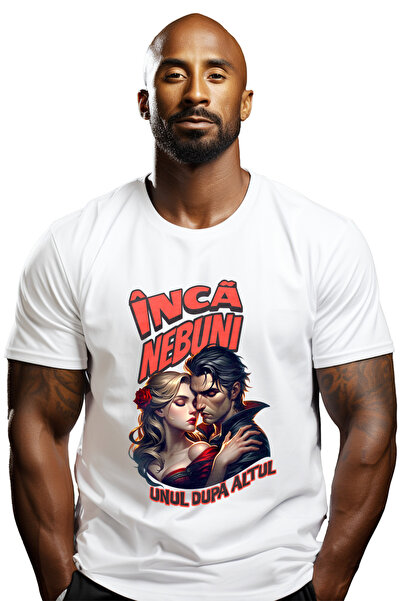 StoryGift Romania Men's T-Shirt Couple in Love, Text Still Crazy One After Another, Love Love With Print