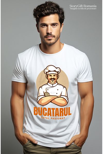 StoryGift Romania Tricou Barbati Tatal-bucatar Chef In Bucatarie Familie Dad Cu Imprimeu Pe Fata, 100% Bumba Stg